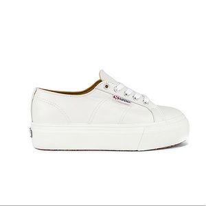 WHITE LEATHER SUPERGA PLATFORM SNEAKERS SIZE 36